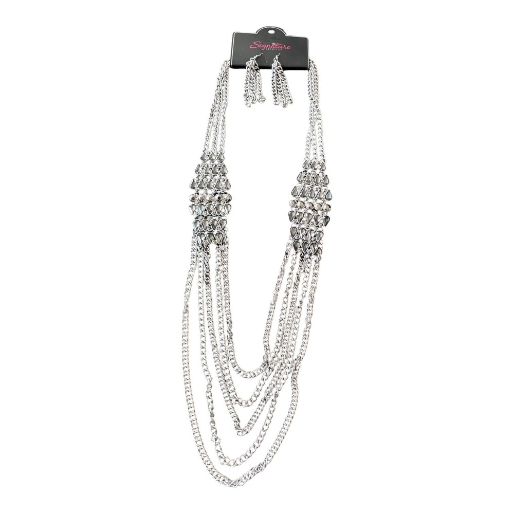 Vintage Signature Series Silver Multi Strand Chain Necklace and Earrings Set - Picture 2 of 3